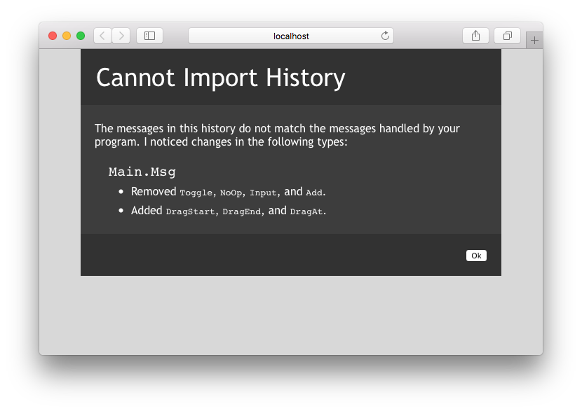 attempting to load incompatible history